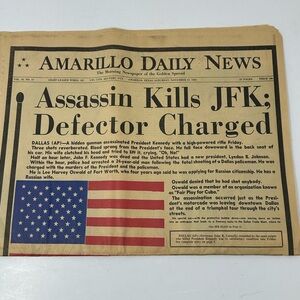 Vintage Assassination Kills JFK Amarillo Daily News Newspaper November 23 1963